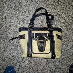 Coach Legacy Black Leather And Straw Purse Vintage